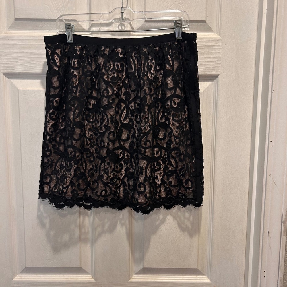 NWT Loft Womens Skirt Size 12 Black Beige Lace Overlay Lined‎ Party Cocktail